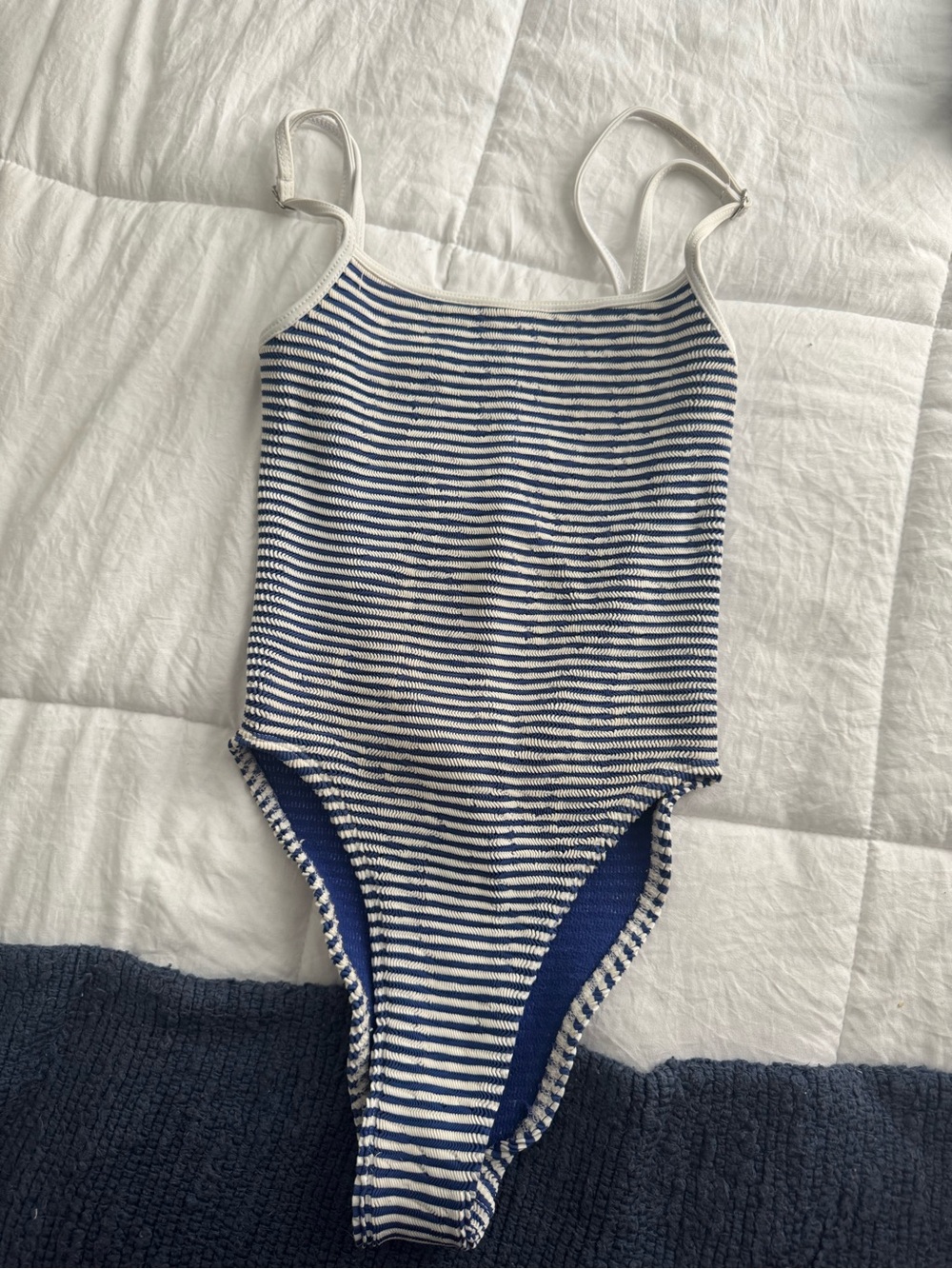 Elysiian one size Striped Navy and White One-Piece Swimsuit